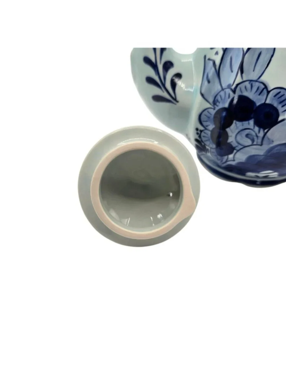 Hand-Painted Delft Blue Ceramic Teapot Lid Floral Design Holland Vintage Decor